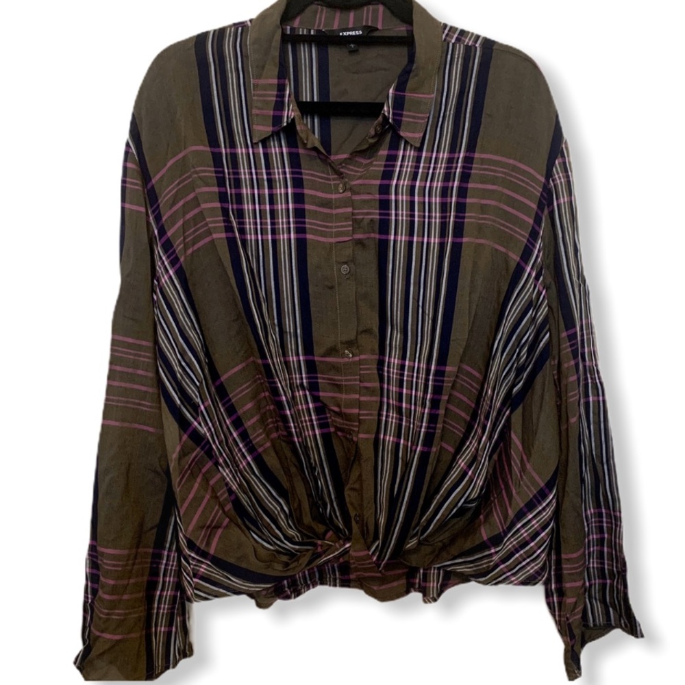 Express Plaid Button-Down Blouse